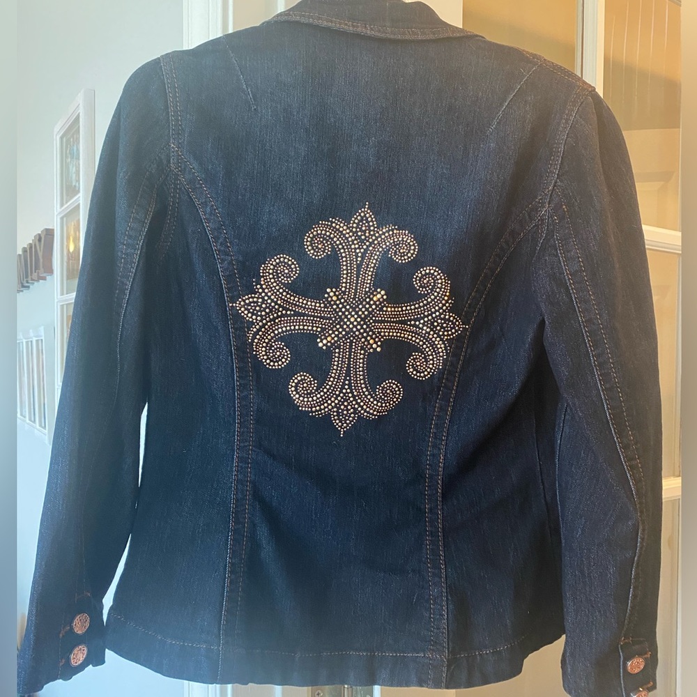 V Cristina Designer Sequins Denim Jacket Size Small